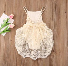 Load image into Gallery viewer, Ecru Lace Romper w/Embroidered Flowers
