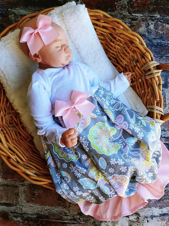 Oh Yay Paisley Layette Gown w/Ruffle and Headband