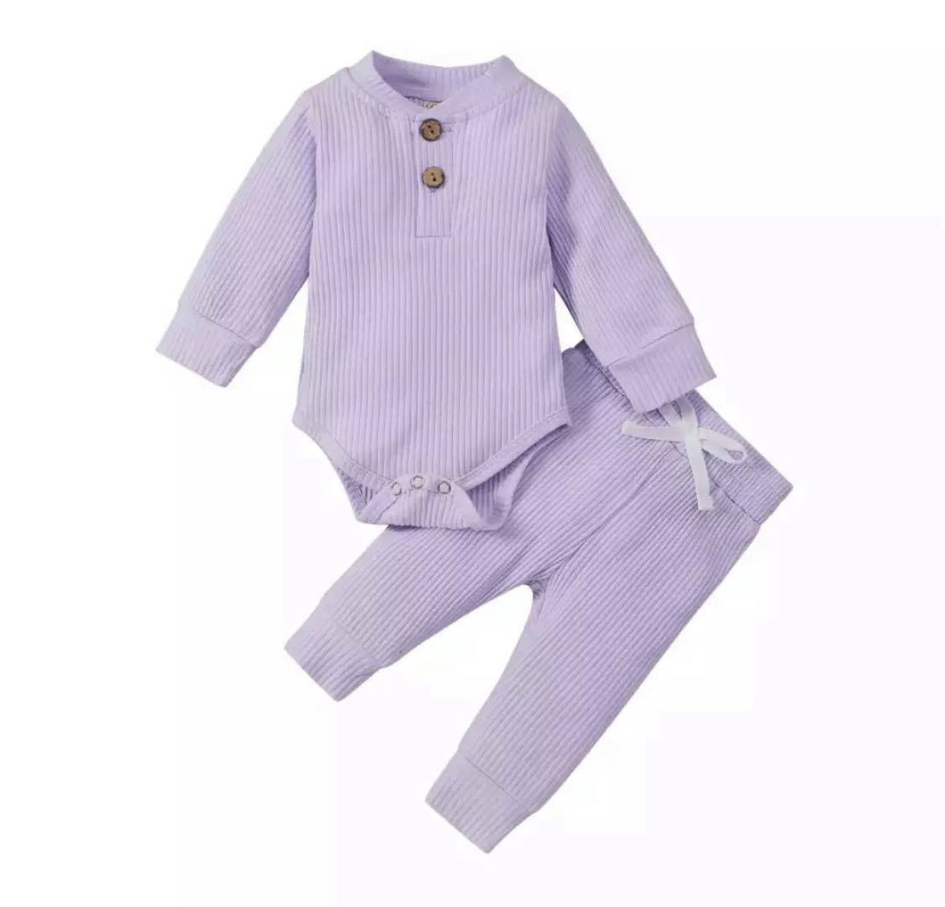 Long Sleeve Ribbed Onesie Pant Set-Infant Girls 0/3m