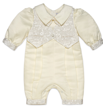 Load image into Gallery viewer, Aurora Royal Satin &amp; Jacquard Baptism Romper
