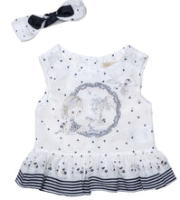 Load image into Gallery viewer, Aurora Royal Moon Star &#39;&#39;Teresa&#39;&#39; Ivory /Navy Short Set w/Headband
