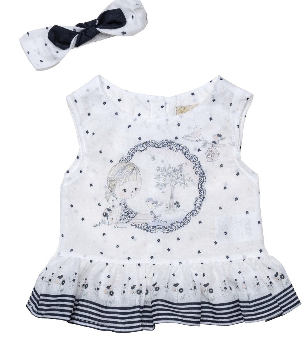 Aurora Royal Moon Star ''Teresa'' Ivory /Navy Short Set w/Headband