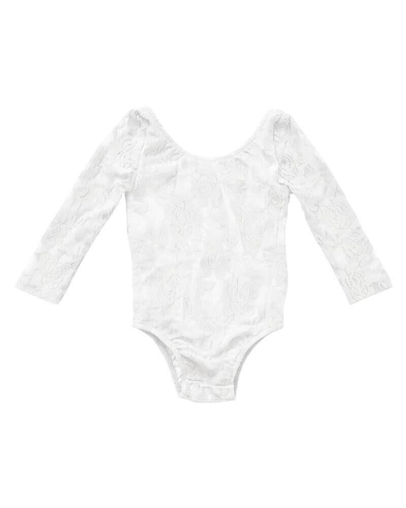 Lana Long Sleeve Lace Leotard-White