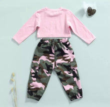 Load image into Gallery viewer, Blessed Crop Top Camo Pant Set
