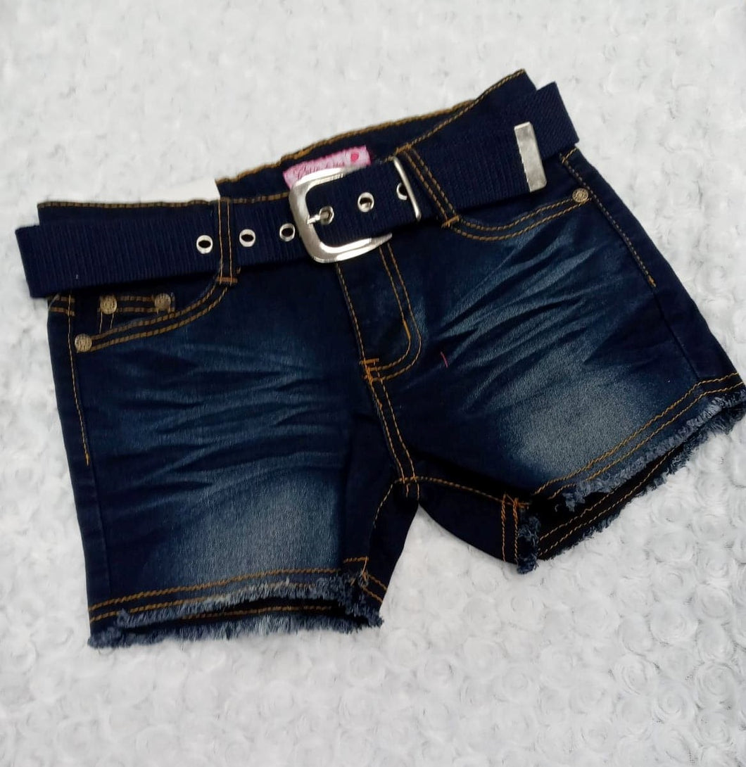 Navy Stretch Denim Shorts w/Belt