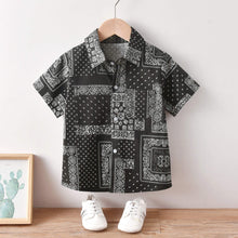 Load image into Gallery viewer, Boy&#39;s Bandana Print Style Short Sleeve Shirt-Black
