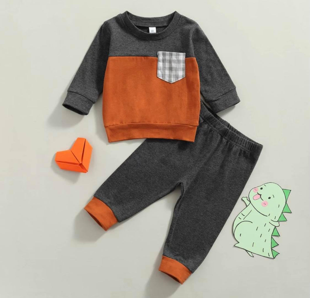 Boy's Autumn Gray & Orange Pant Set