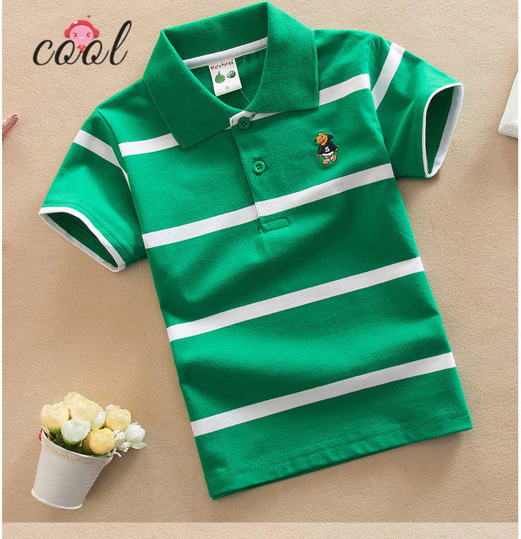 Boy's Short Sleeve Striped Polo Shirt-Green