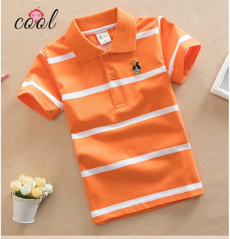 Boy's Short Sleeve Striped Polo Shirt-Orange
