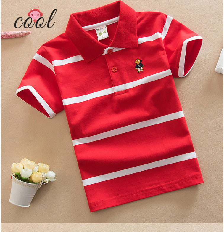 Boy's Short Sleeve Striped Polo-Red