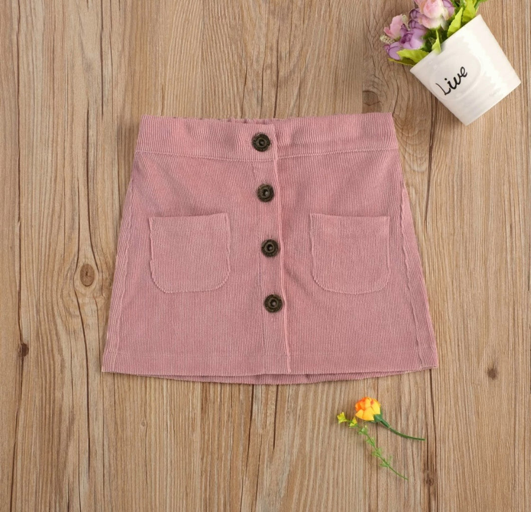 Pink Button Down Corduroy Skirt