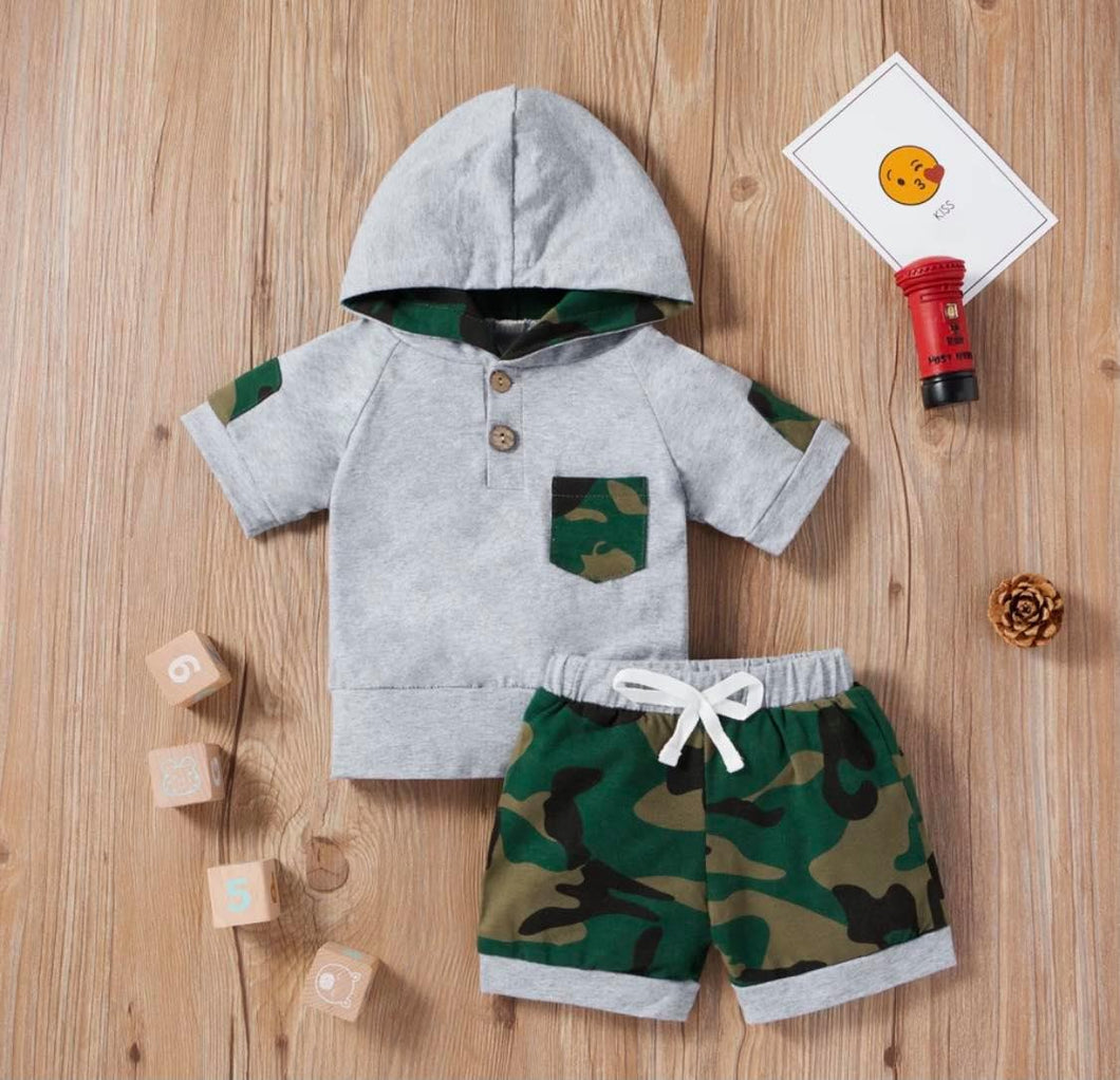 Boy's Camo Hoodie Short Set