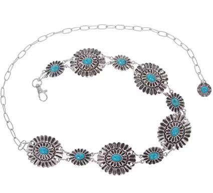 Concho Belt-Silver & Turquoise