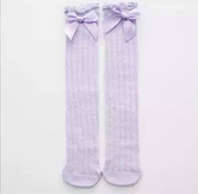 Load image into Gallery viewer, Cotton Knee Socks w/Satin Bow
