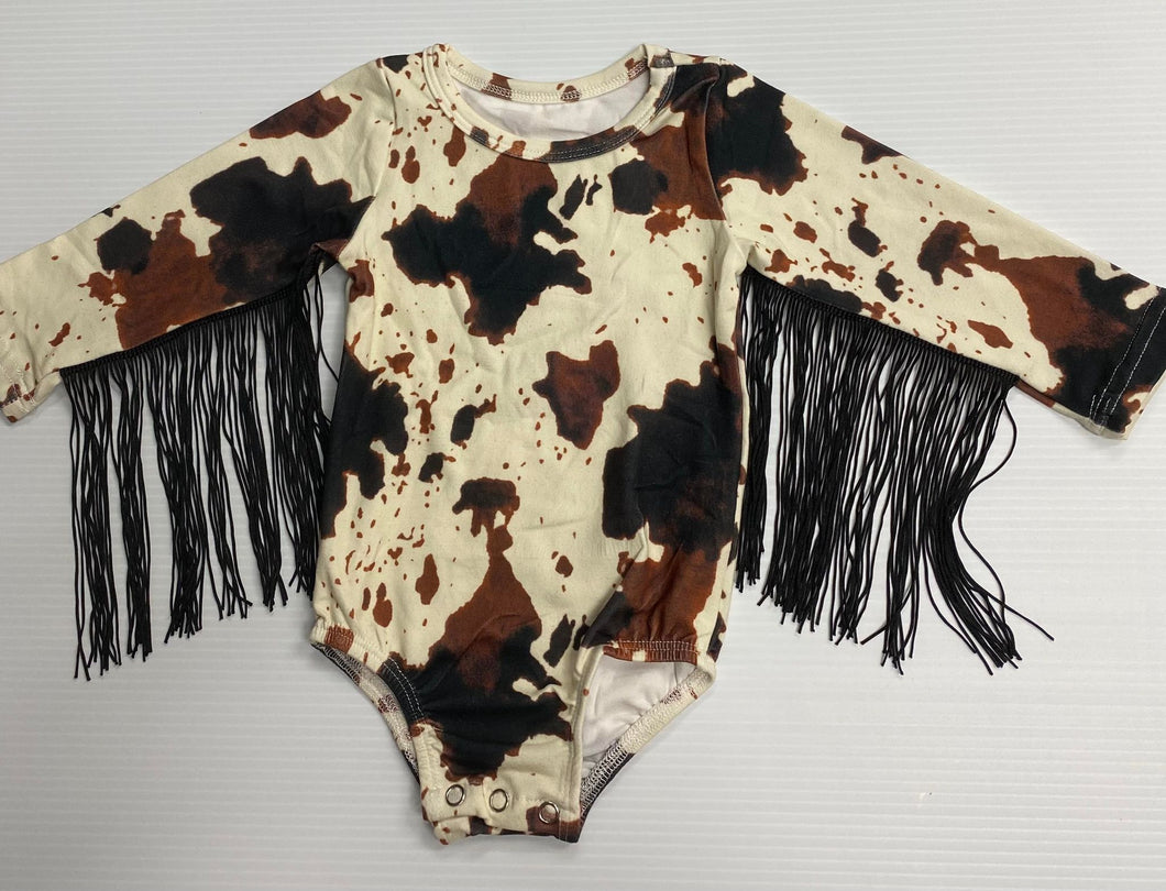 Long Sleeve Fringe Leo-Cowprint