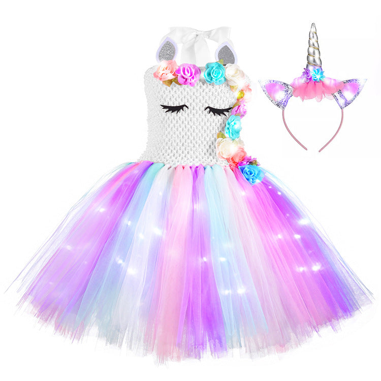 Unicorn Light Up Tutu Dress-Crochet Top