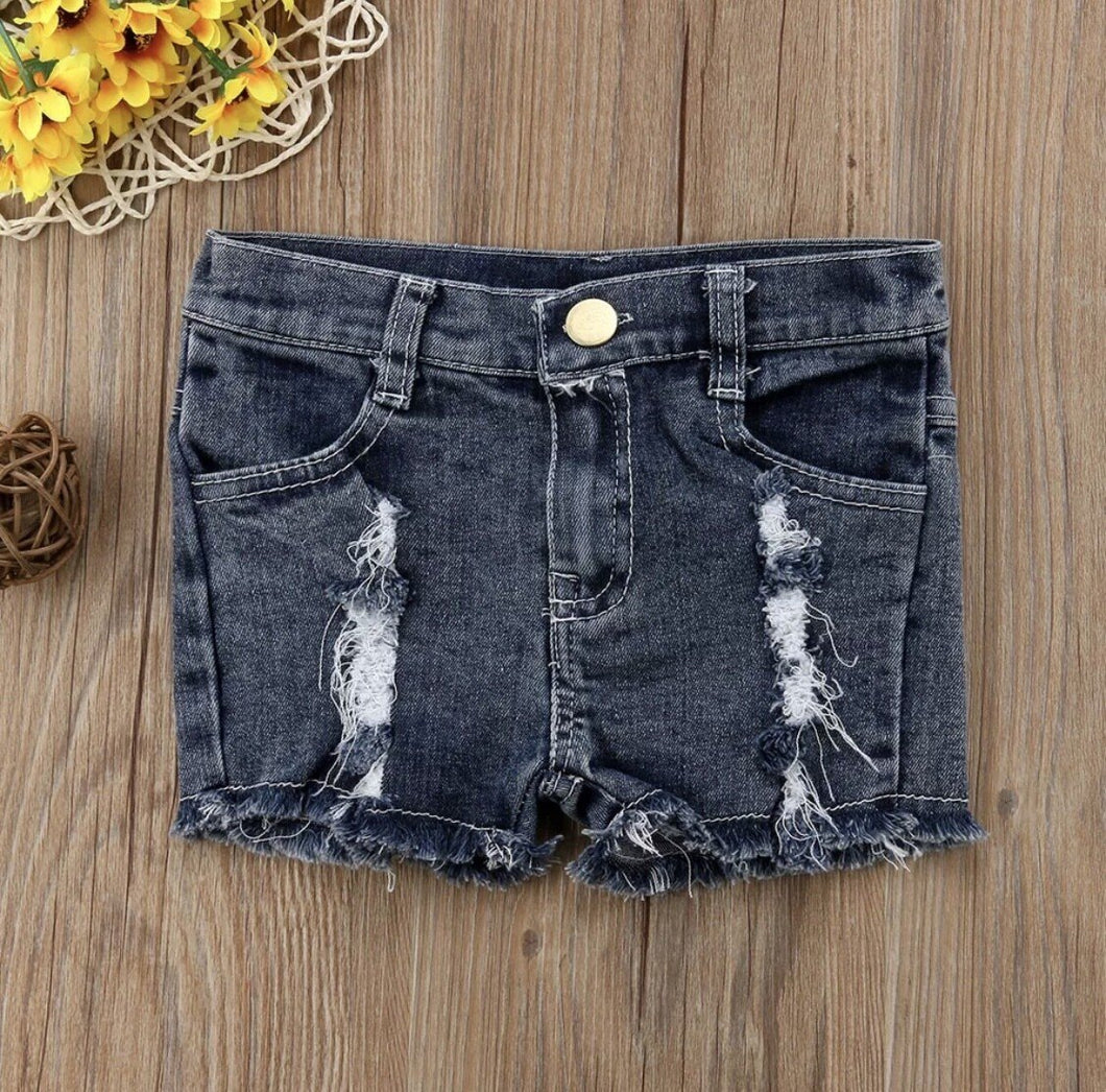 Distressed Denim Shorts-Blue