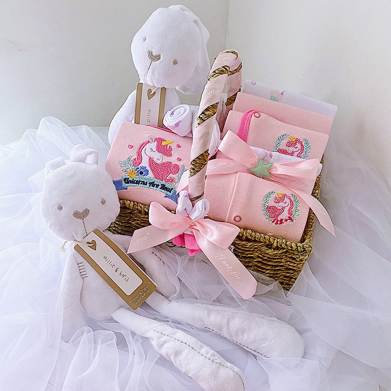 New Baby Gift Basket-Girl Rabbit/Unicorn