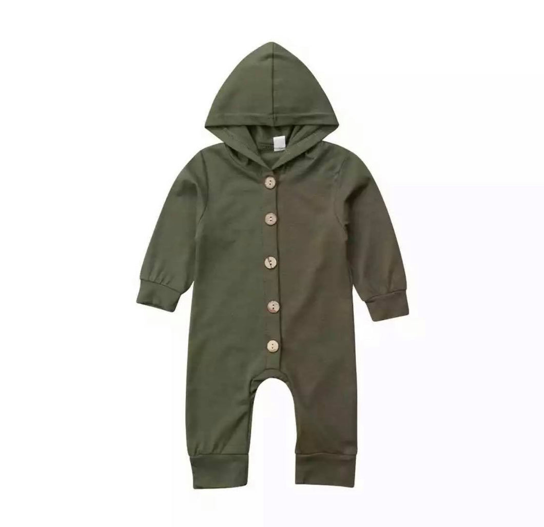 Green Hooded Long Sleeve Romper