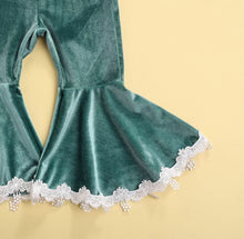 Load image into Gallery viewer, Green Velour Bell Pant Set w/Victorian Lace Trim
