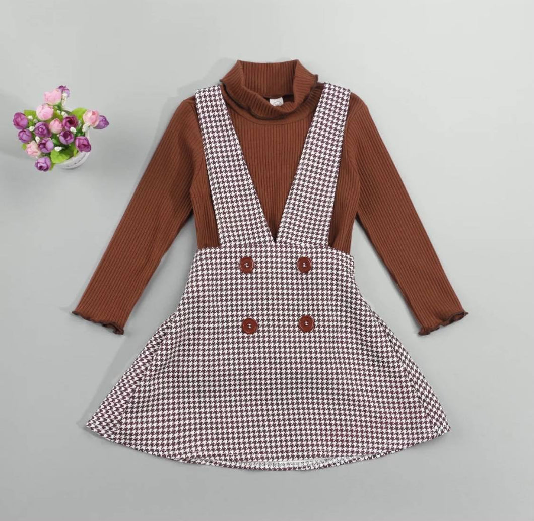 Houndstooth Jumper Dress w/Long Sleeve Top