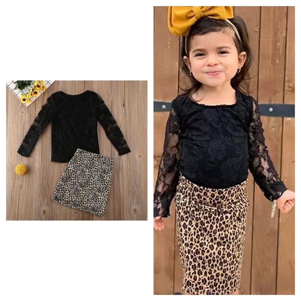 Leopard Skirt w/LS Black Lace Top