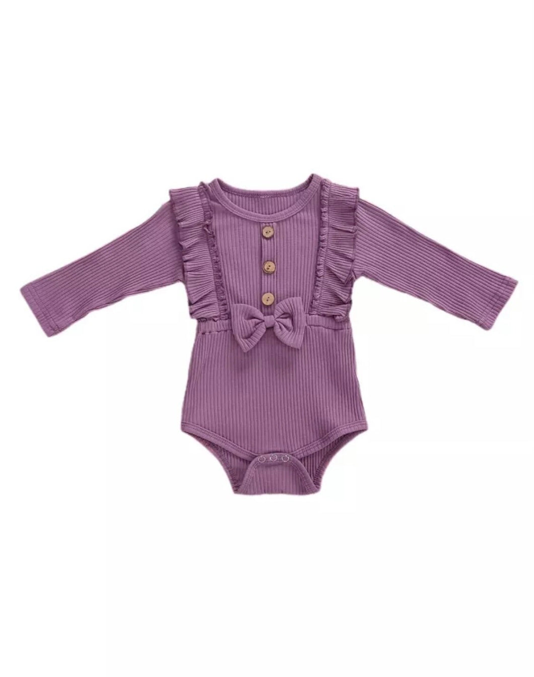 LS Bowknot Ribbed Romper