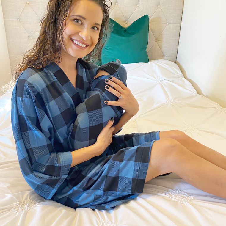 Maternity Robe w/Matching Swaddle & Hat-Blue Buffalo Check