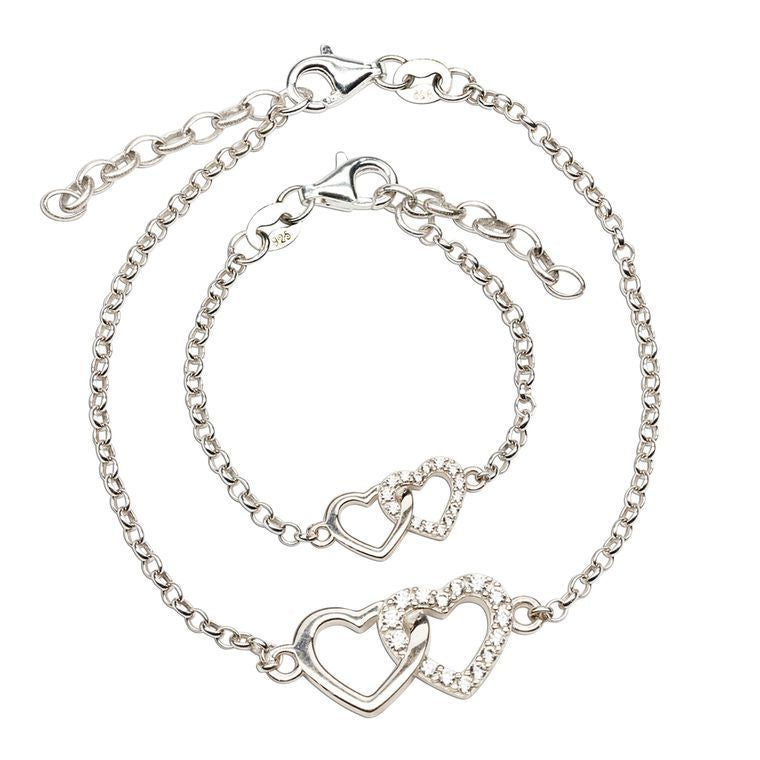 Mom & Me Sterling Silver Hearts Bracelets Set