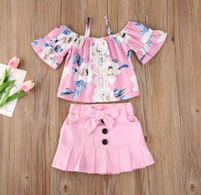 Load image into Gallery viewer, Pink Off Shoulder Floral Skirt Set
