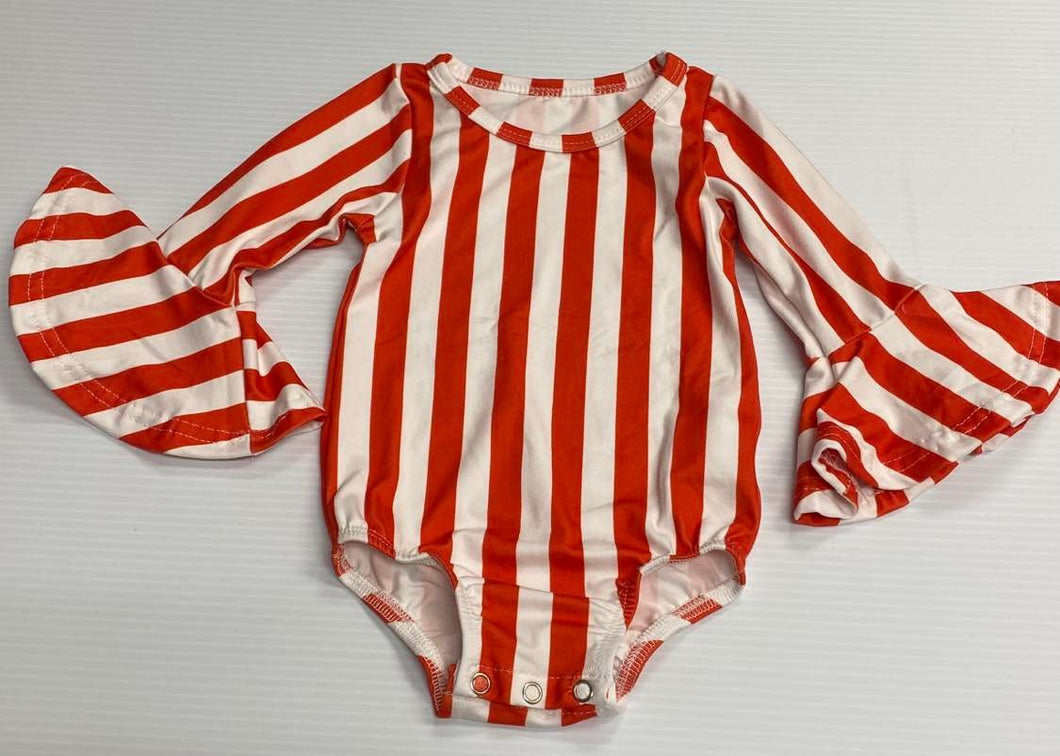 Red & White Bell Sleeve Leotard