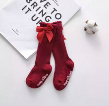 Load image into Gallery viewer, Cotton Knee Socks w/Satin Bow
