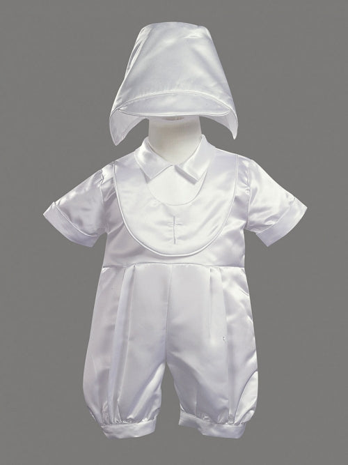 Satin Bibbed Christening Romper w/Hat