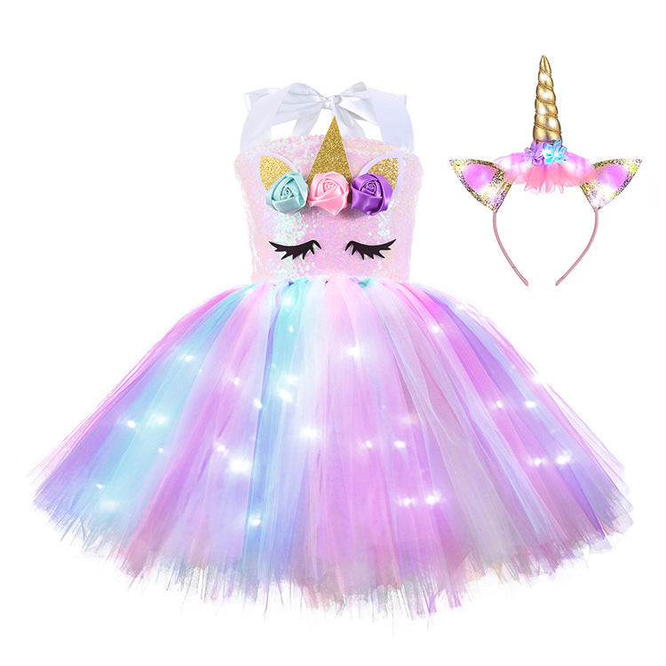 Unicorn Light Up Tutu Dress-Sequin Top