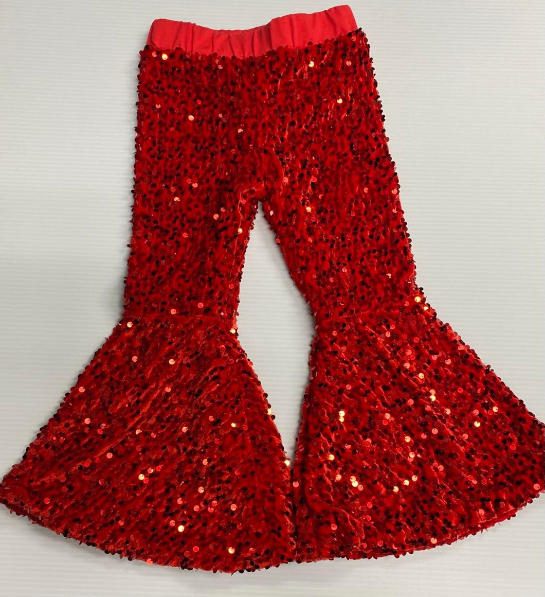 Sequin Velvet Bell Pants-Red