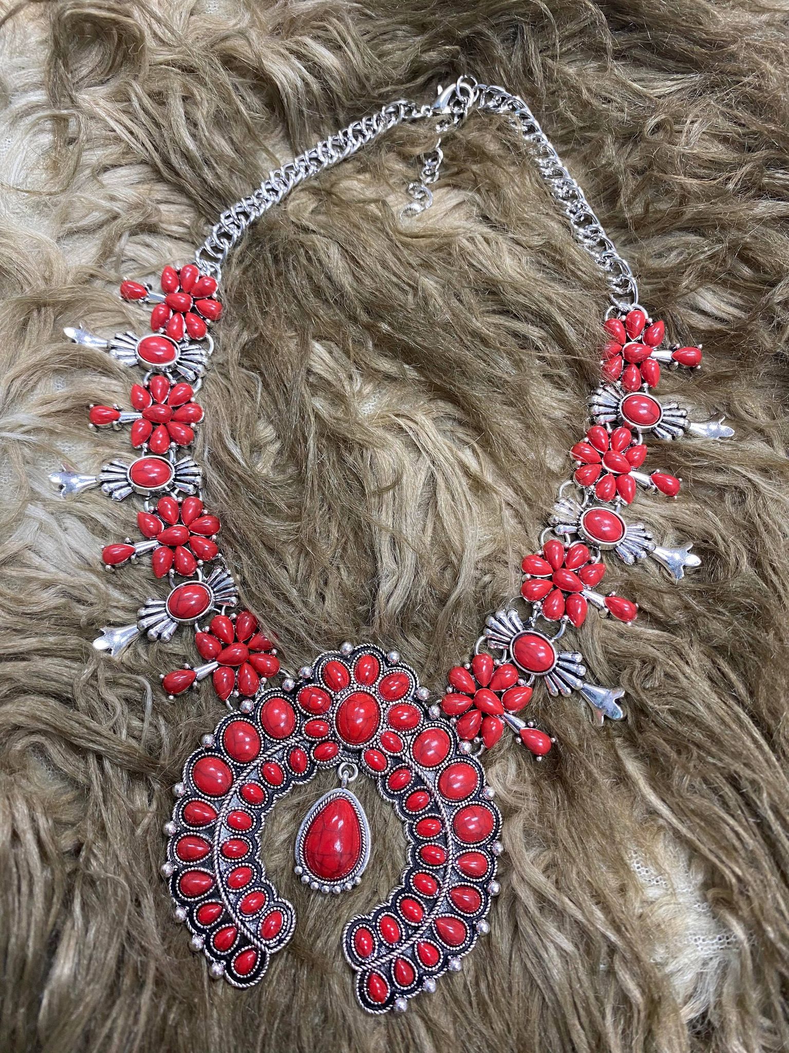 Beautiful 20” long sterling silver squash blossom red coral/ turquoise -  jewelry - by owner - sale - craigslist