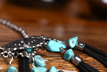 Load image into Gallery viewer, Vintage Leather Tassel Turquoise Necklace
