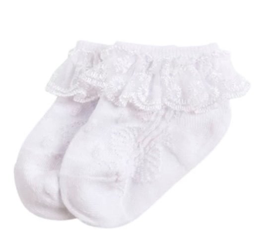 White Scalloped Lace Socks 0/24m